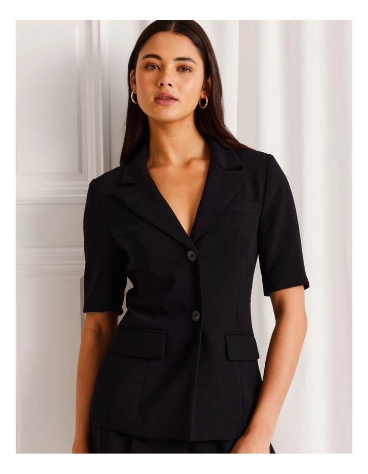 Short Sleeve Blazer in Black image 1