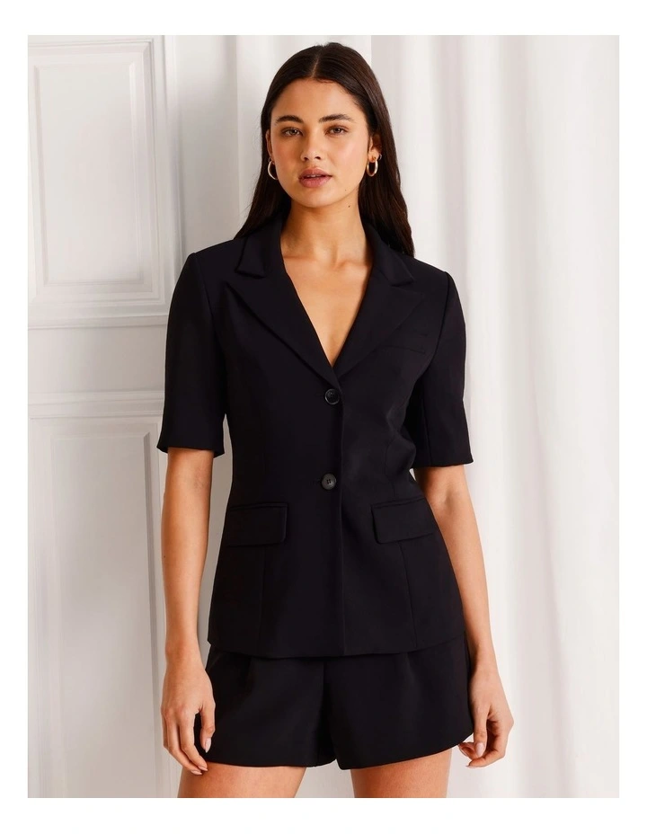 Short Sleeve Blazer in Black image 3