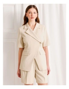 Asymmetrical Short Sleeve Blazer in Stone