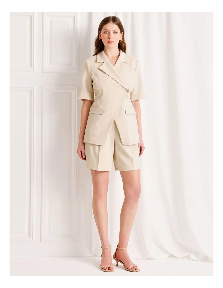 Asymmetrical Short Sleeve Blazer in Stone image 2