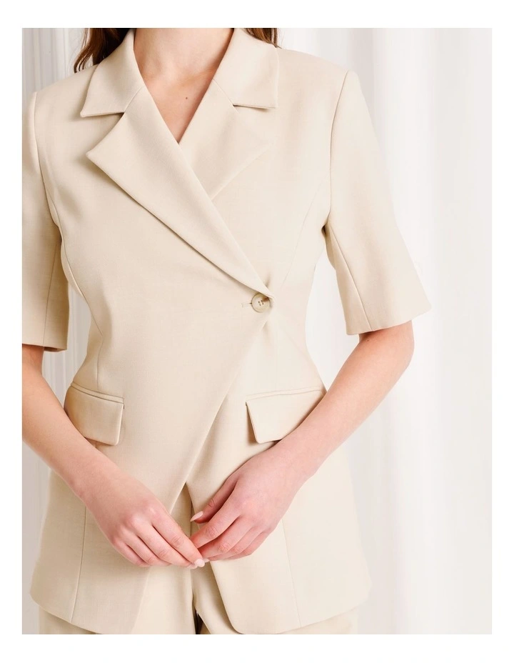 Asymmetrical Short Sleeve Blazer in Stone image 3