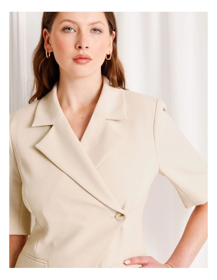 Asymmetrical Short Sleeve Blazer in Stone image 4