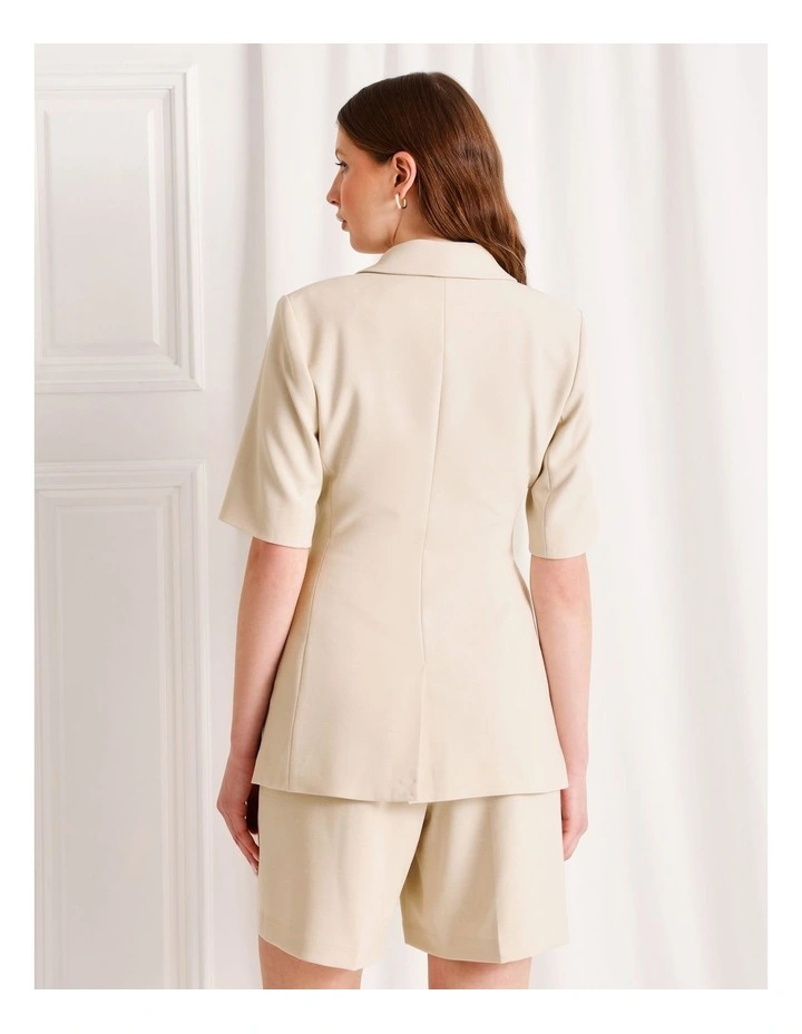 Asymmetrical Short Sleeve Blazer in Stone image 5