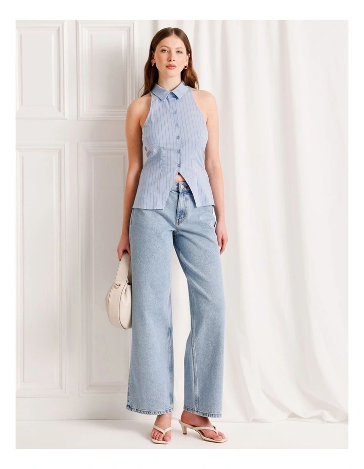 Poplin Halter Neck Sleeveless Shirt in Light Blue image 2