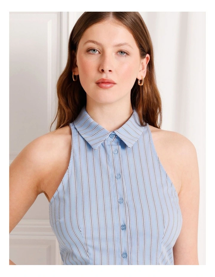Poplin Halter Neck Sleeveless Shirt in Light Blue image 3