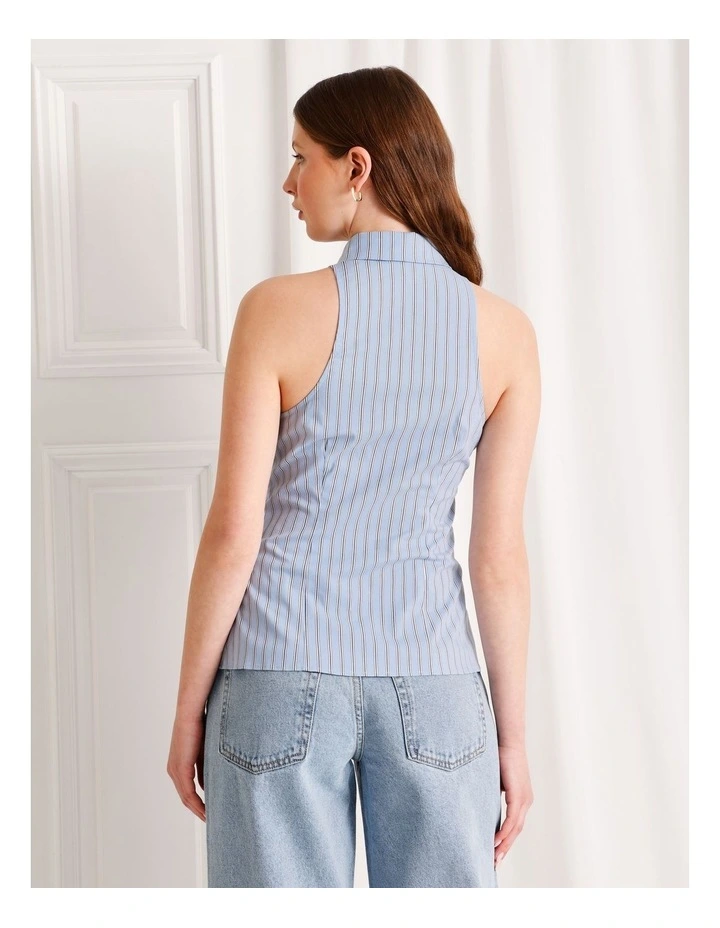 Poplin Halter Neck Sleeveless Shirt in Light Blue image 6