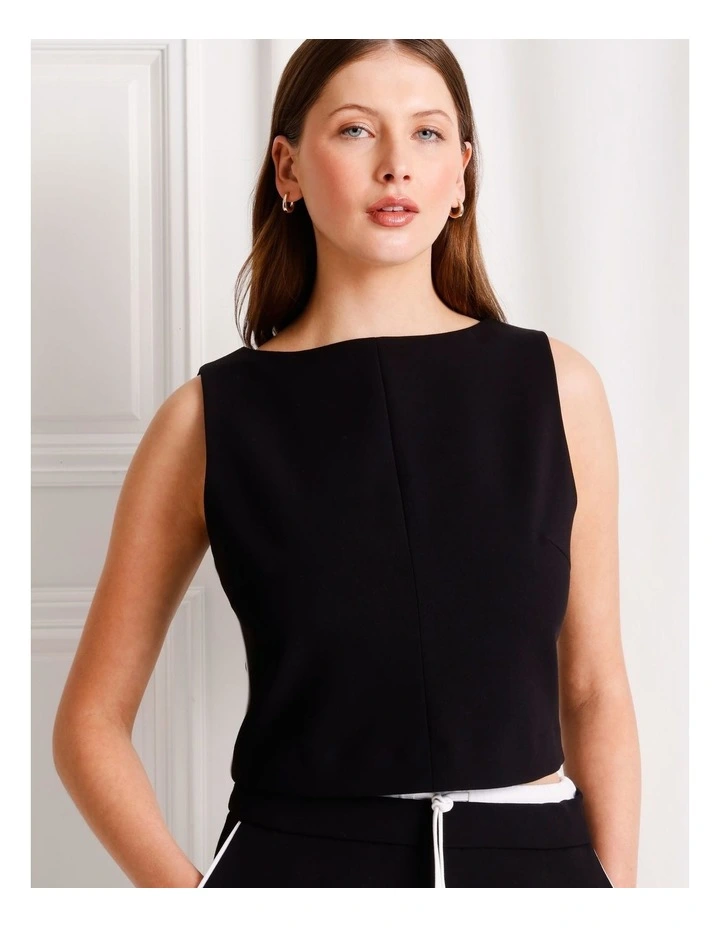 Tailored Boat Neck Top in Black image 2