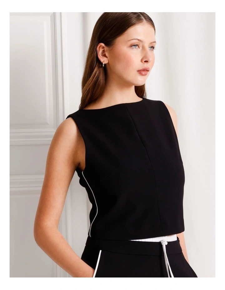 Tailored Boat Neck Top in Black image 5