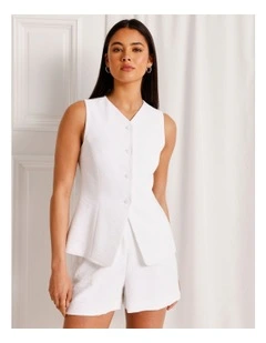 Long Line V-Neck Vest in White
