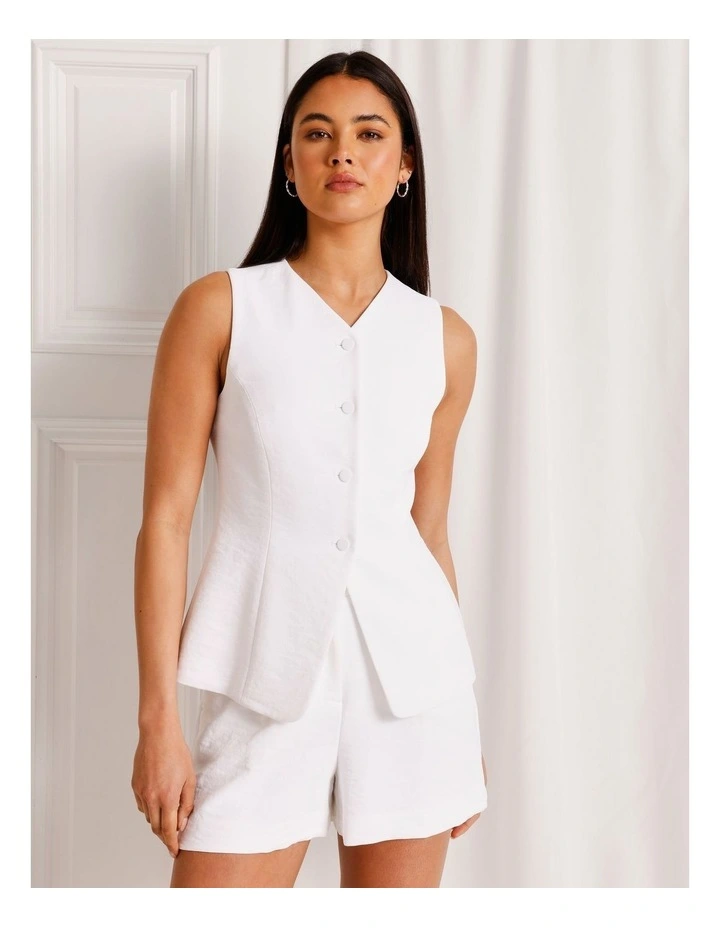 Long Line V-Neck Vest in White image 1