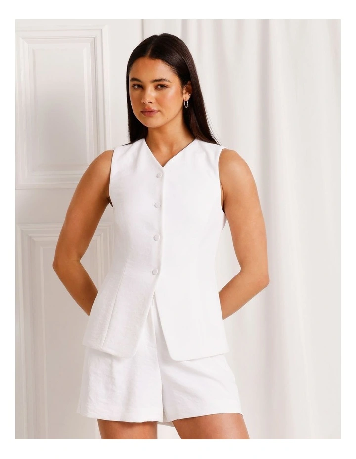 Long Line V-Neck Vest in White image 3