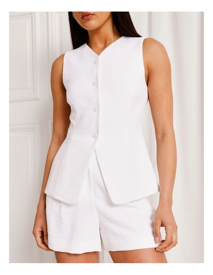 Long Line V-Neck Vest in White image 4