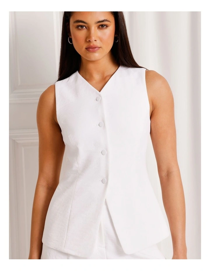 Long Line V-Neck Vest in White image 5