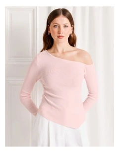 Asymmetrical Long Sleeve Knit Top in Light Pink