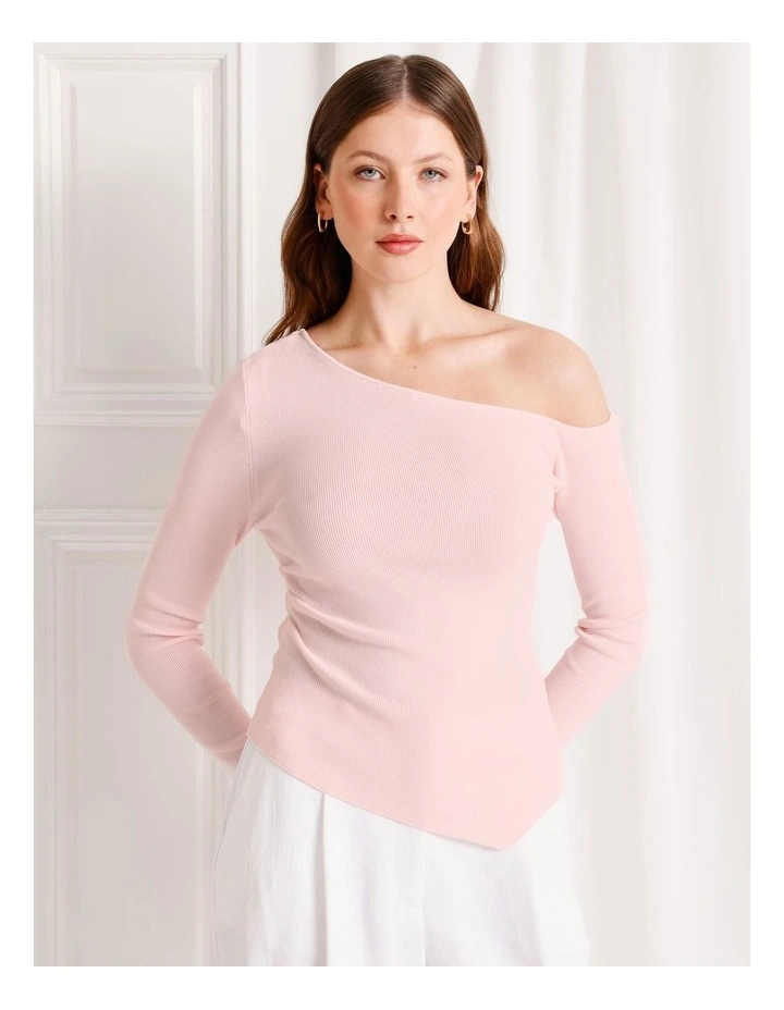 Asymmetrical Long Sleeve Knit Top in Light Pink image 1
