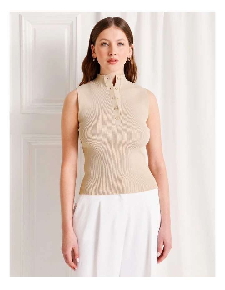 Sleeveless Button Rib Knit Tank in Stone image 5