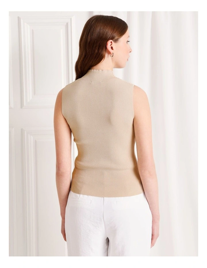Sleeveless Button Rib Knit Tank in Stone image 6
