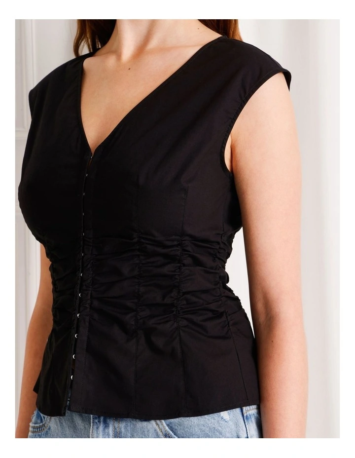 Gathered Detail Poplin Top in Black image 4