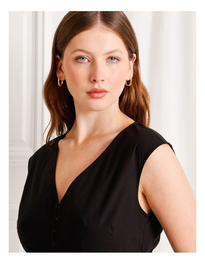 Gathered Detail Poplin Top in Black image 5