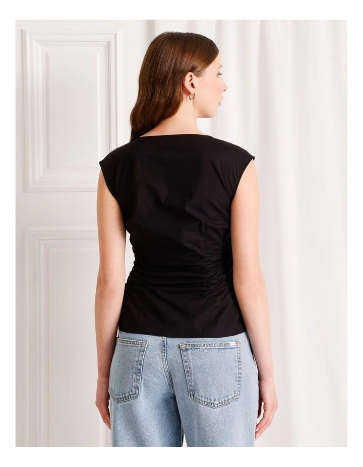 Gathered Detail Poplin Top in Black image 6