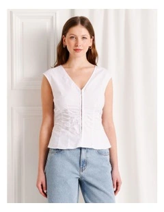 Gathered Detail Poplin Top in White