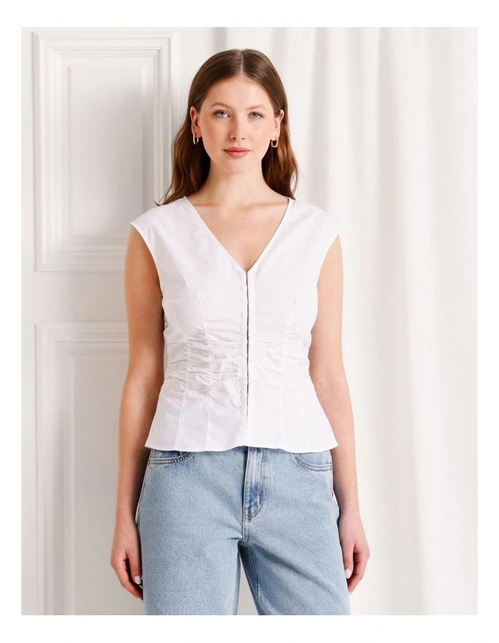 Gathered Detail Poplin Top in White image 1