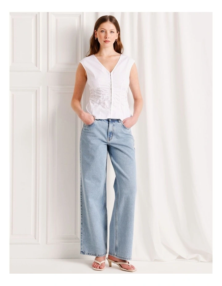 Gathered Detail Poplin Top in White image 2