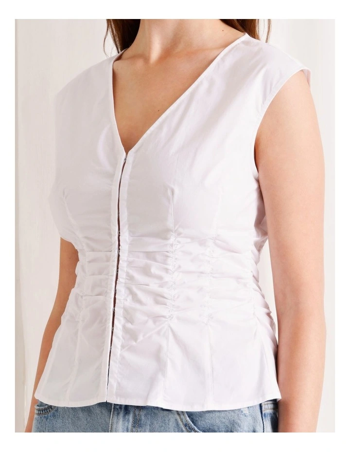 Gathered Detail Poplin Top in White image 4