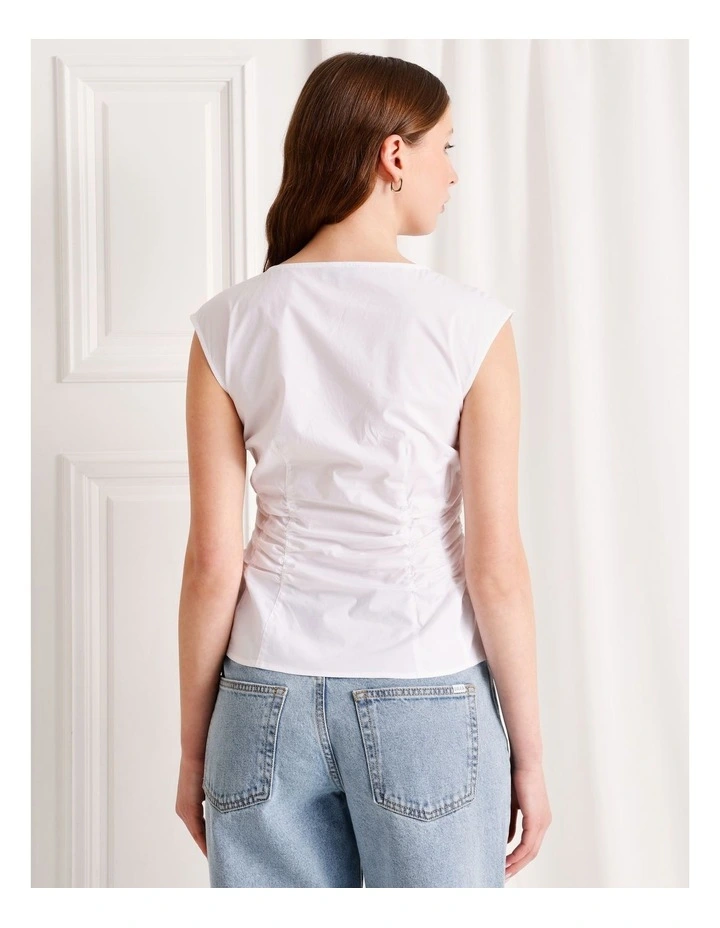 Gathered Detail Poplin Top in White image 5