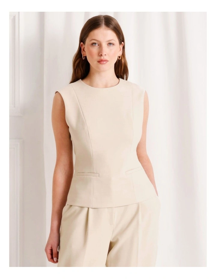 Tailored Crew Neck Top in Stone image 1