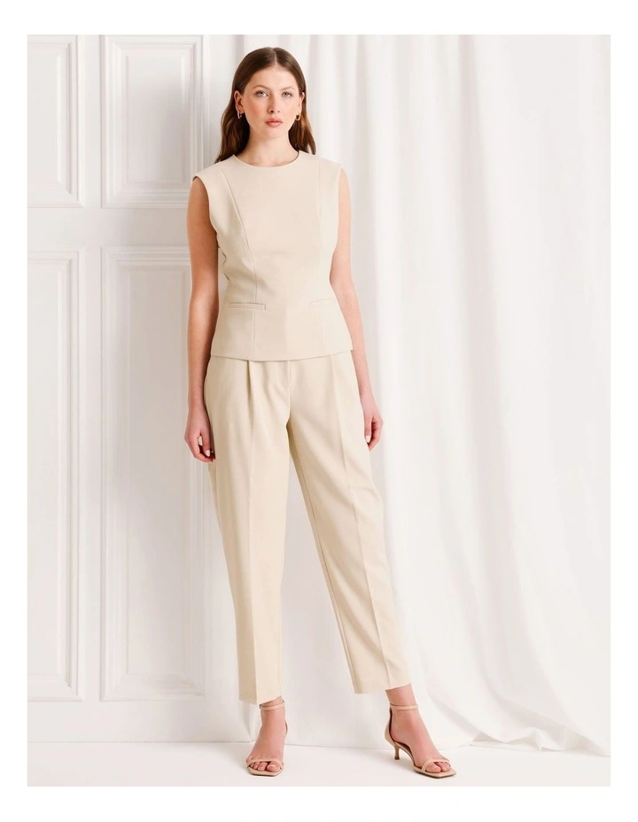 Tailored Crew Neck Top in Stone image 2
