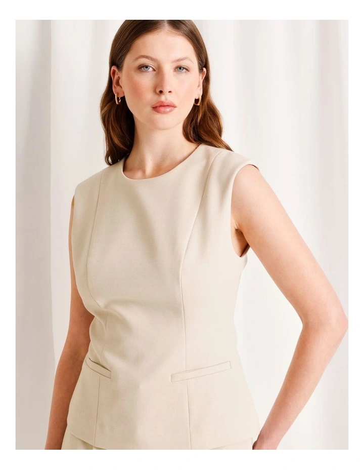 Tailored Crew Neck Top in Stone image 3