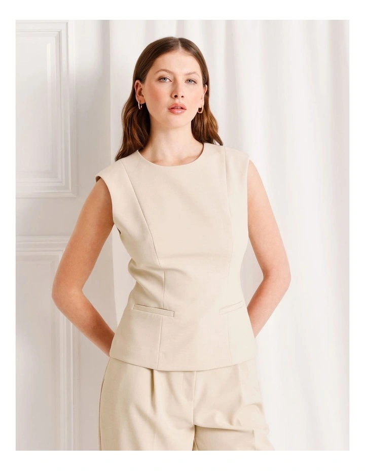 Tailored Crew Neck Top in Stone image 4