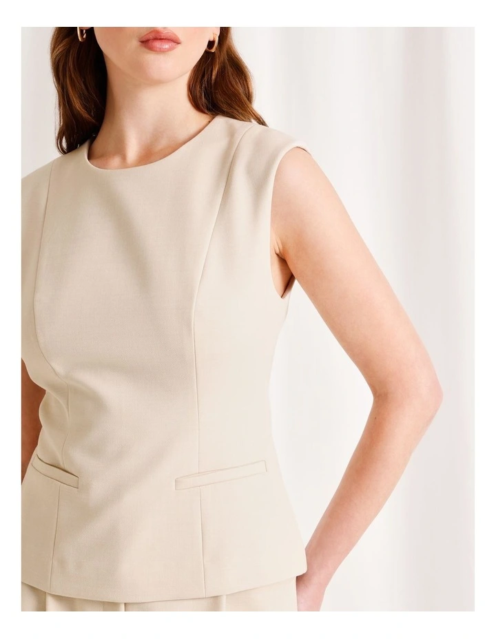 Tailored Crew Neck Top in Stone image 5