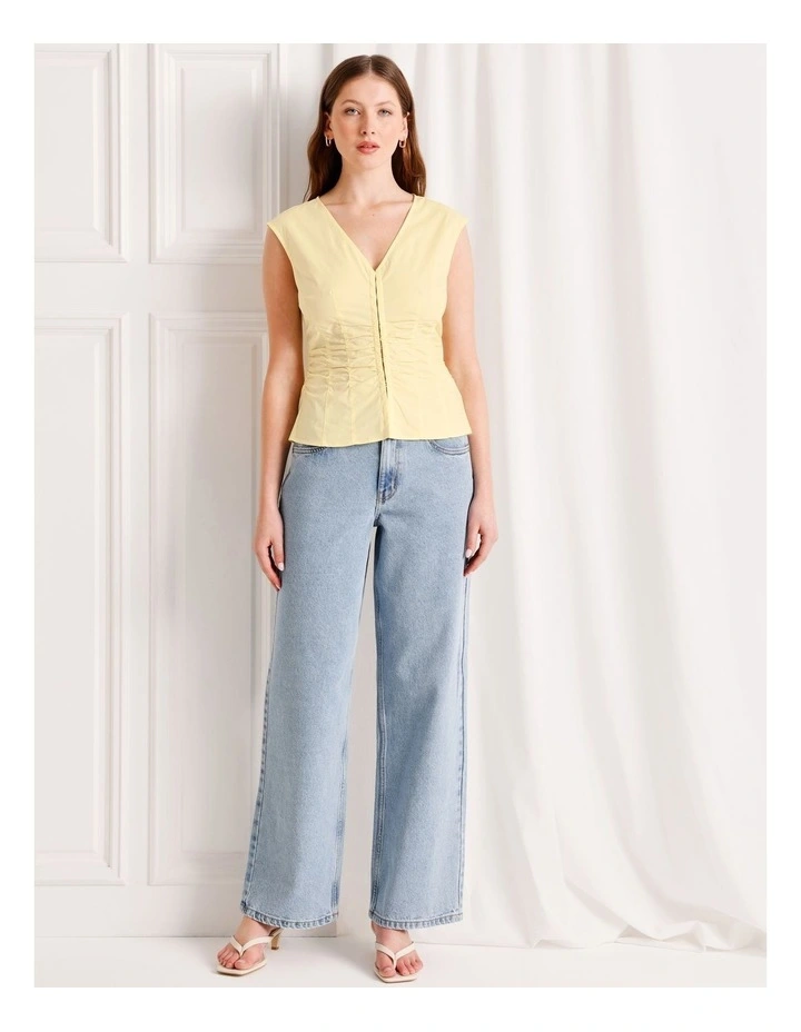 Gathered Detail Poplin Top in Light Yellow image 2