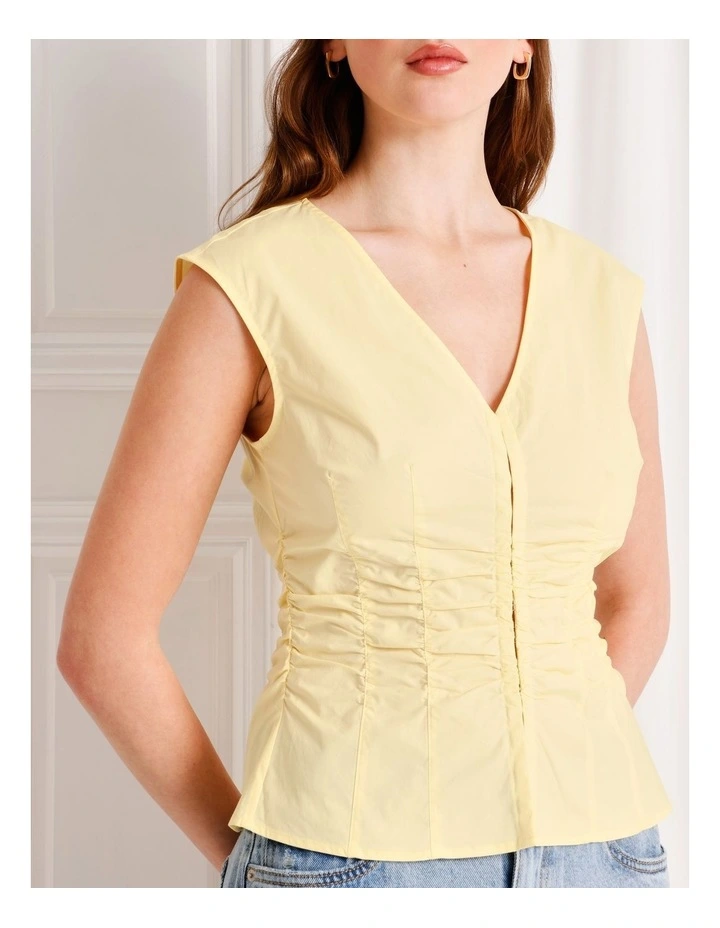 Gathered Detail Poplin Top in Light Yellow image 3