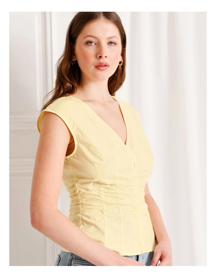 Gathered Detail Poplin Top in Light Yellow image 4
