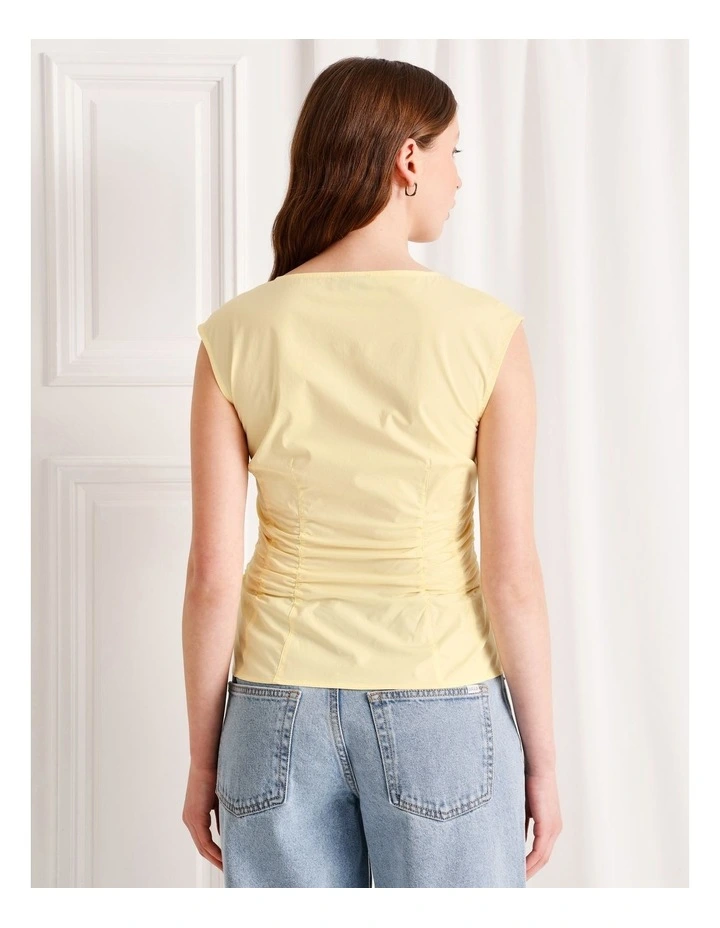 Gathered Detail Poplin Top in Light Yellow image 5