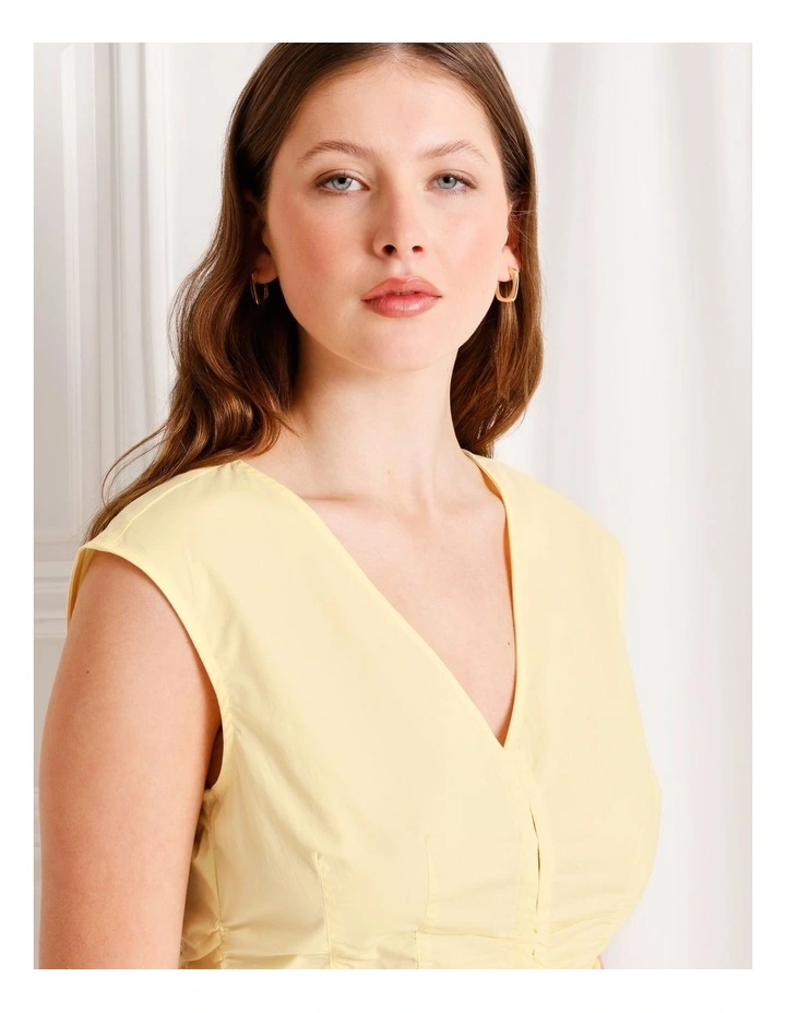 Gathered Detail Poplin Top in Light Yellow image 6