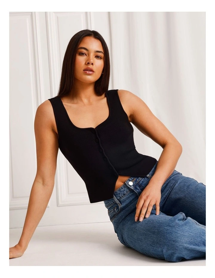 Scoop Neck Knit Vest in Black image 1