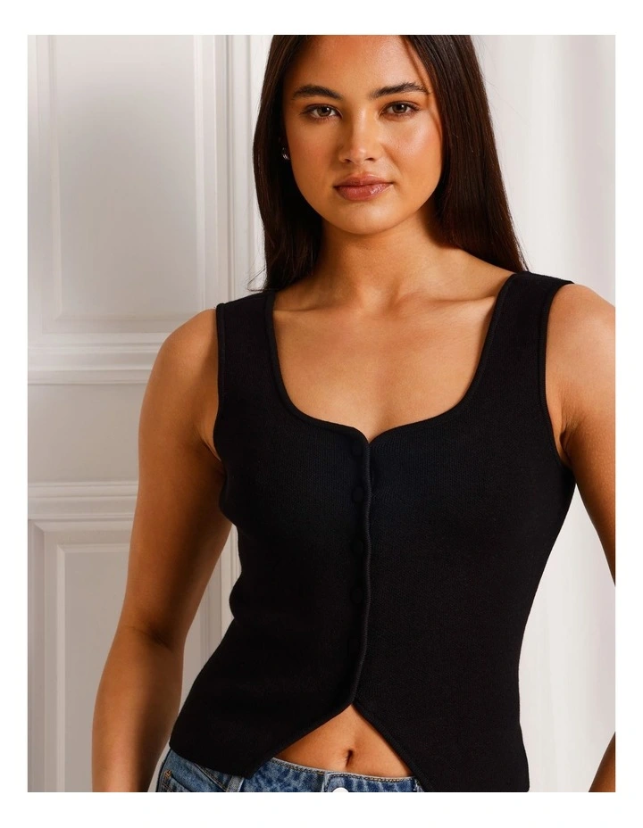 Scoop Neck Knit Vest in Black image 2