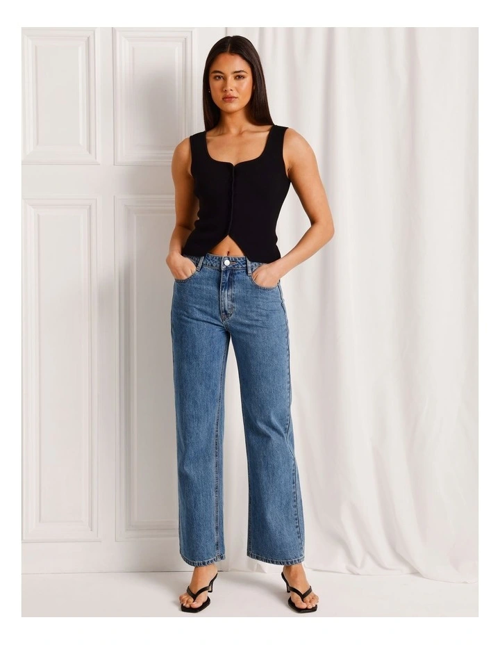 Scoop Neck Knit Vest in Black image 3