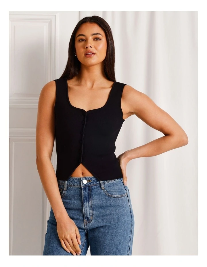 Scoop Neck Knit Vest in Black image 4