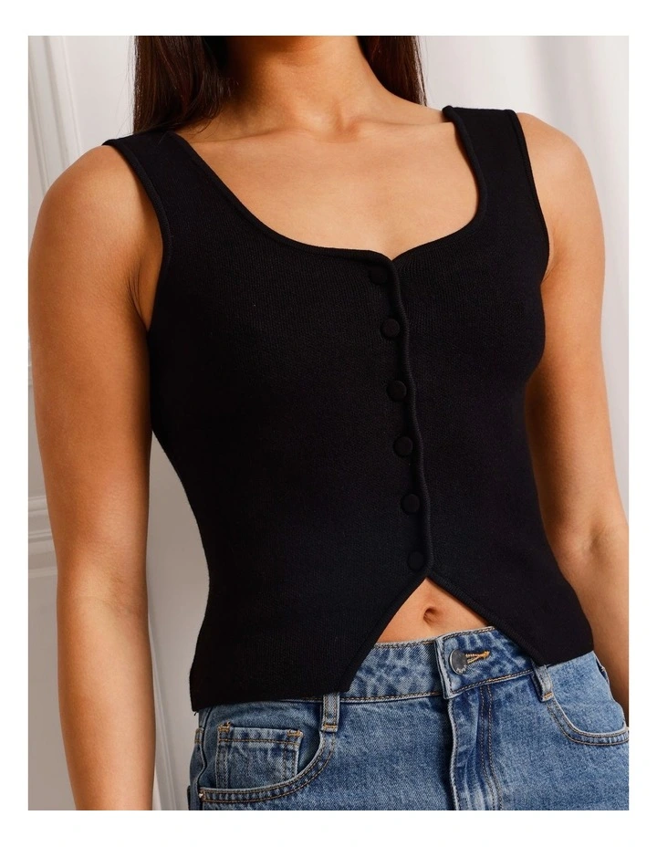 Scoop Neck Knit Vest in Black image 5