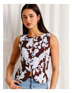 Linen Blend Button Front Top in Assorted