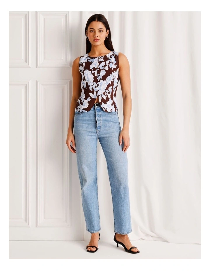 Linen Blend Button Front Top in Assorted image 2