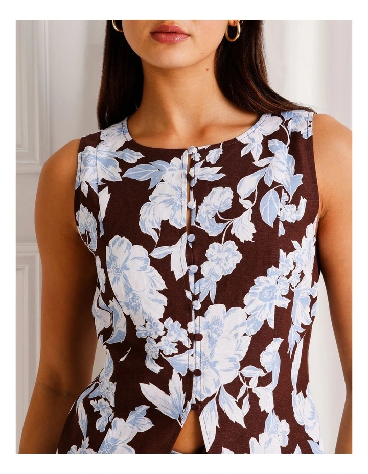 Linen Blend Button Front Top in Assorted image 5