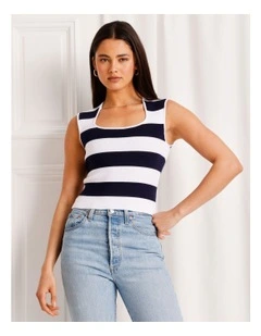 Extended Shoulder Knit Tank in Blue