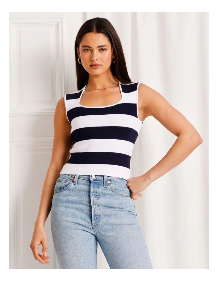 Extended Shoulder Knit Tank in Blue image 1