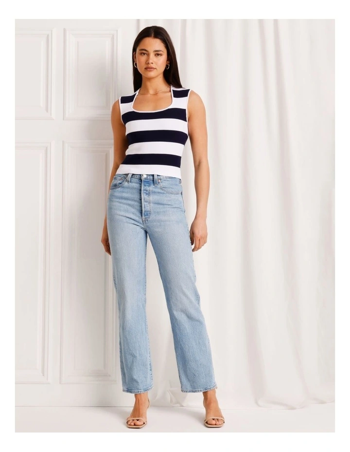 Extended Shoulder Knit Tank in Blue image 2